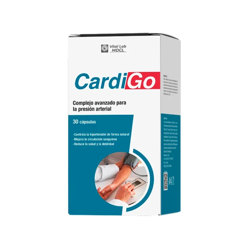 CardiGo — caja y frasco del complejo avanzado para la presión arterial en Panamá